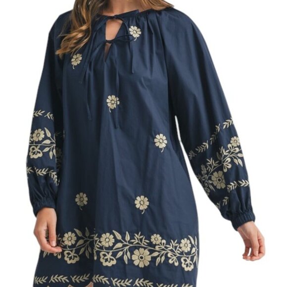 Navy Blue Floral Mini Spring Dress - Picture 2 of 13